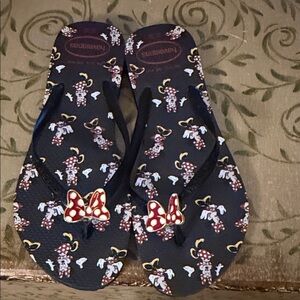 Women’s Disney Minnie Mouse Black Flip Flops with Red Bow